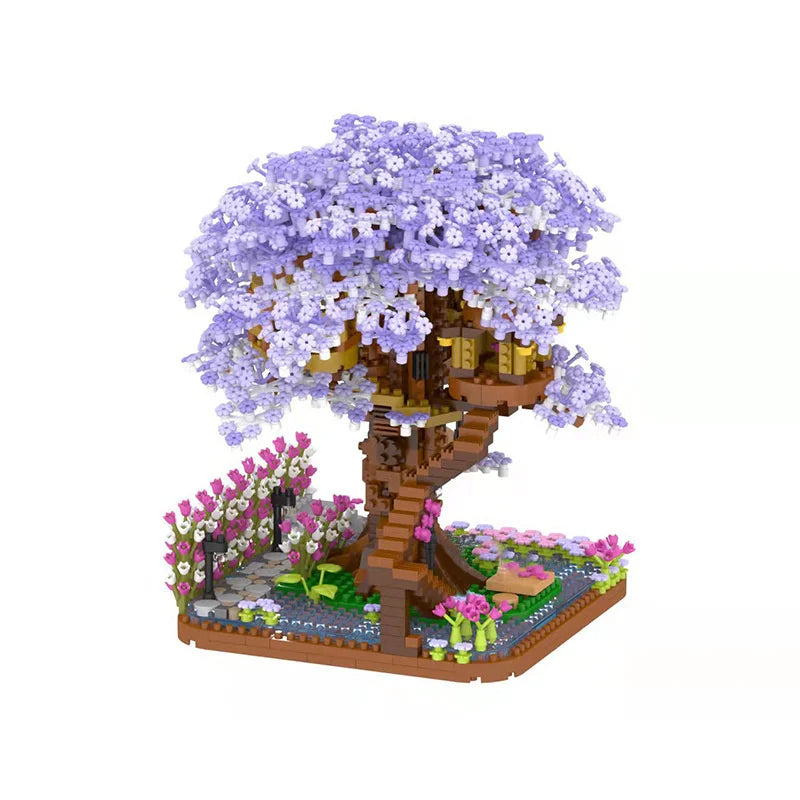 CAN0000051 - Mini Sakura Tree House Building Block Set - Modèle 3D de fleur de cerisier avec lumières
