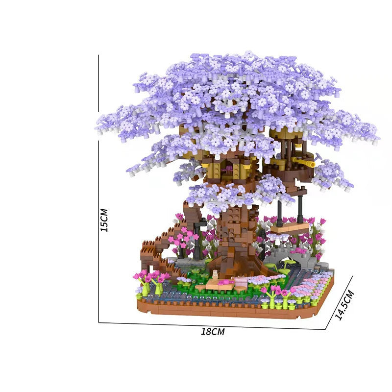 CAN0000051 - Mini Sakura Tree House Building Block Set - Modèle 3D de fleur de cerisier avec lumières