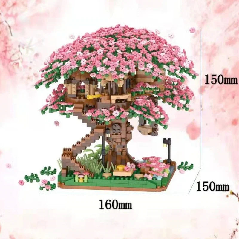 CAN0000051 - Mini Sakura Tree House Building Block Set - Modèle 3D de fleur de cerisier avec lumières