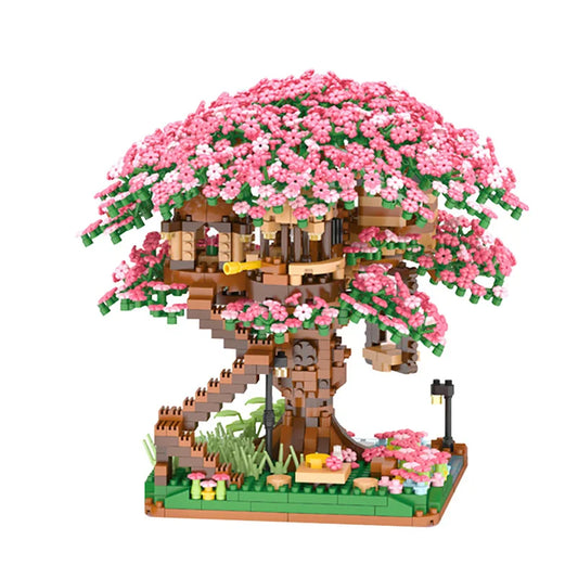 CAN0000051 - Mini Sakura Tree House Building Block Set – 3D Cherry Blossom Model with Lights