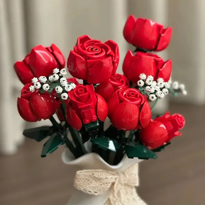 CAN0000050 -Romantic Red Rose Flower Bouquet Building Block Set – Creative Home Decor & Gifts