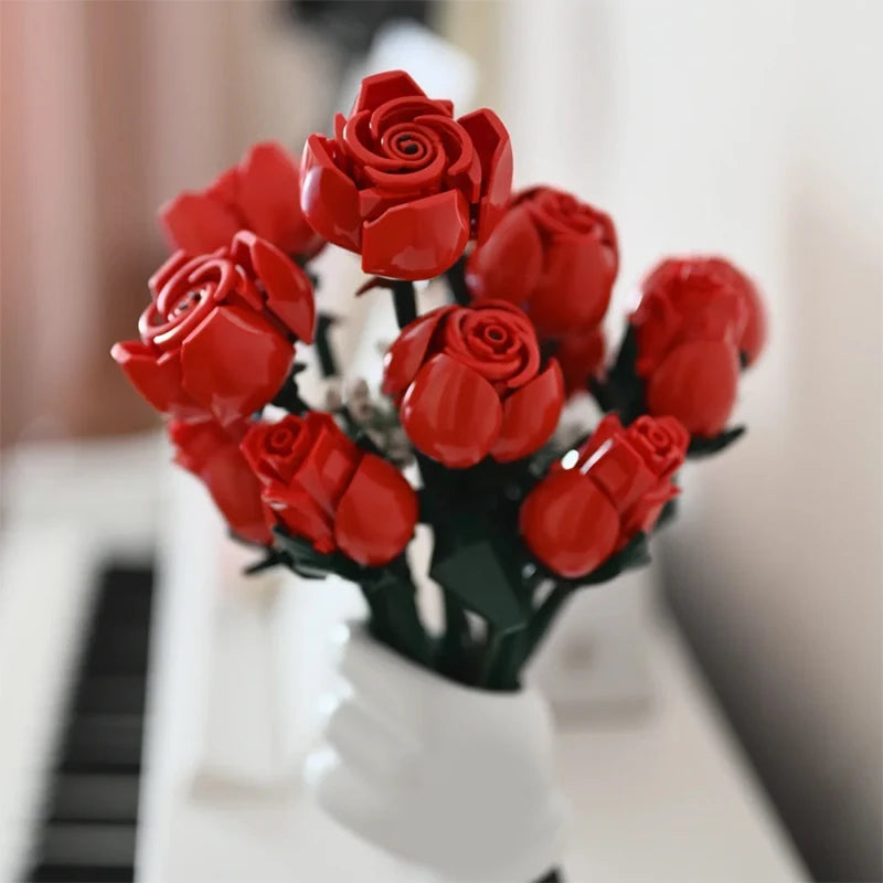 CAN0000050 -Romantic Red Rose Flower Bouquet Building Block Set – Creative Home Decor & Gifts