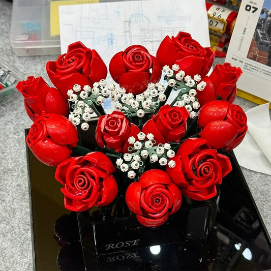 CAN0000050 -Romantic Red Rose Flower Bouquet Building Block Set – Creative Home Decor & Gifts