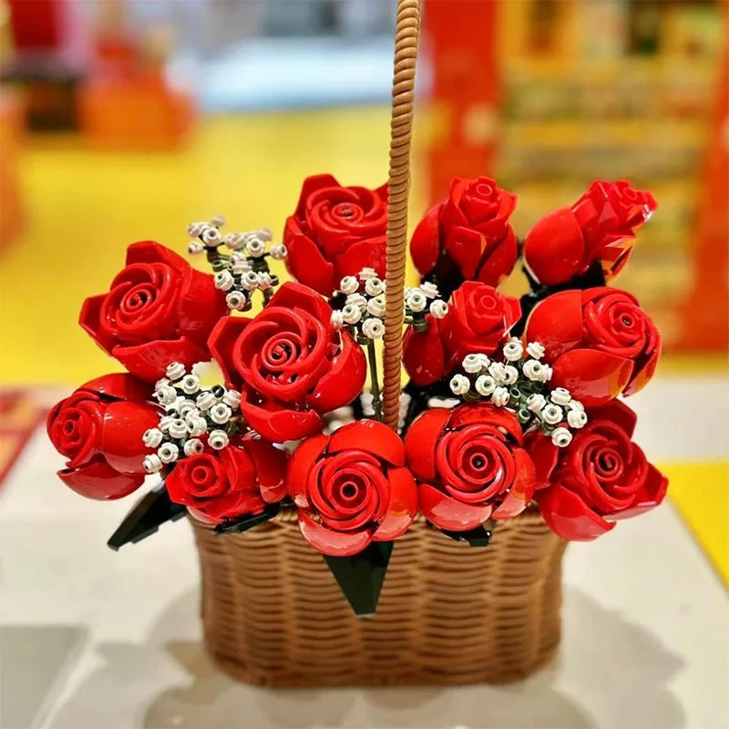 CAN0000050 -Romantic Red Rose Flower Bouquet Building Block Set – Creative Home Decor & Gifts