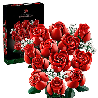 CAN0000050 -Romantic Red Rose Flower Bouquet Building Block Set – Creative Home Decor & Gifts